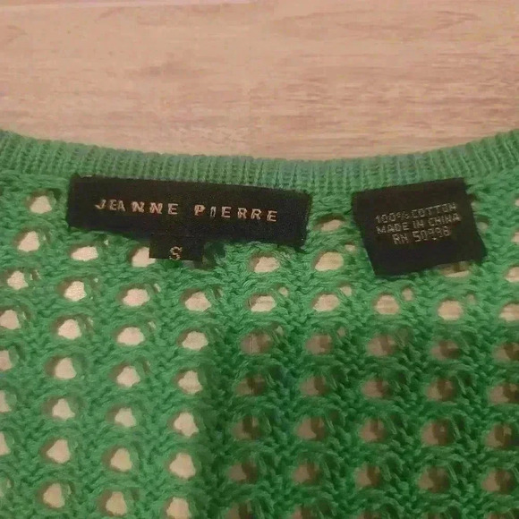 Jeanne Pierre V-Neck Techno Knit Cotton Fishnet Pullover Sweater SIZE SMALL GRN - Picture 5 of 5